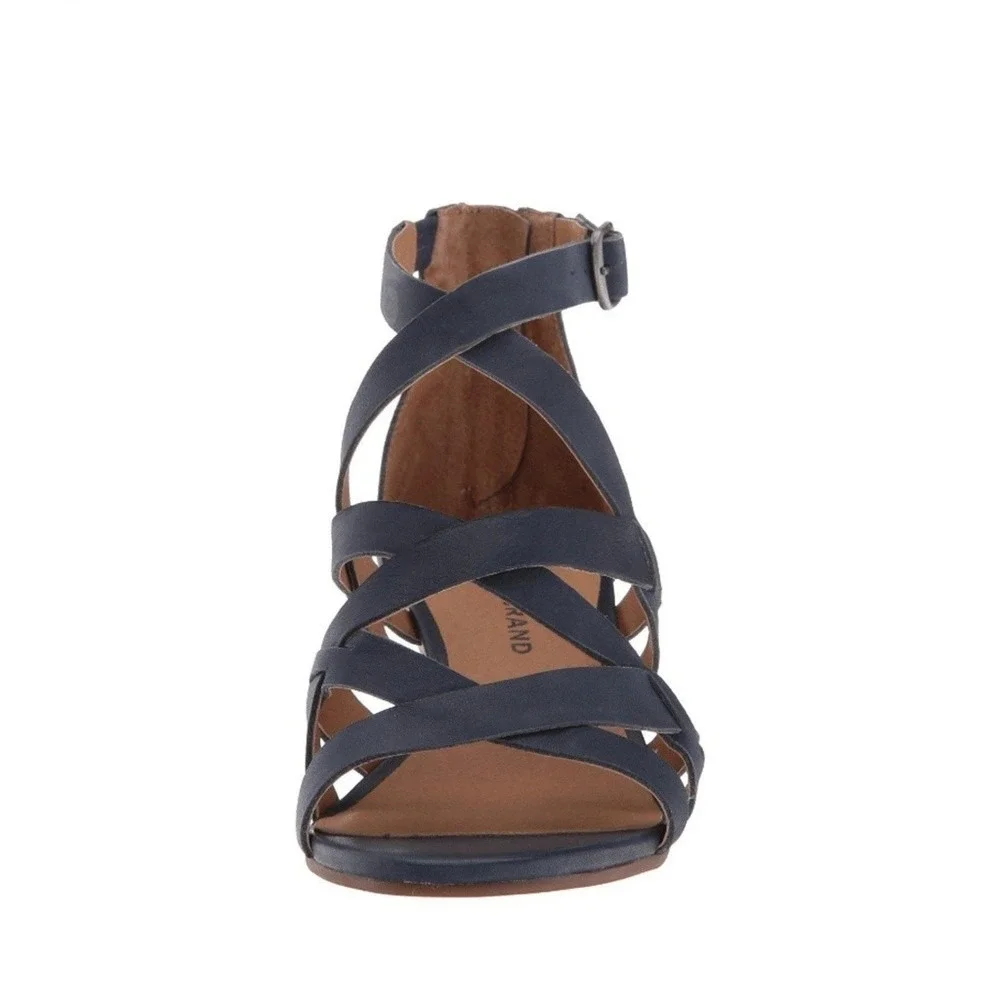 Lucky Brand Womens Navy Blue Leather Strappy Wedge Sandals Size 10M 42